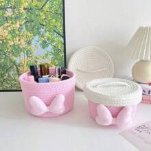 Rope Woven Desktop Storage Basket For Toys Snack Tissue Candy Stationery Cosmetic Makeup  Organizer Home  Livingroom Bathroom Bedroom Clutter Organization - Pink - View 9