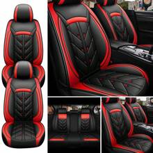 5-Seater Car Seat Cover Full Set Complete Universal Deluxe Front And Rear Cushion Protectors, PU Leather Cushion Protectors For Most Cars, Trucks, Sedans And SUVs Waterproof Car Seat Cover Accessory Kit - 紅色 - 查看 2