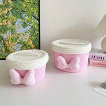 Rope Woven Desktop Storage Basket For Toys Snack Tissue Candy Stationery Cosmetic Makeup  Organizer Home  Livingroom Bathroom Bedroom Clutter Organization - Pink - View 10