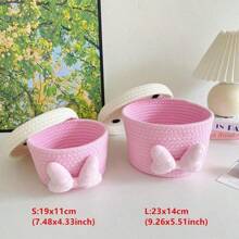 Rope Woven Desktop Storage Basket For Toys Snack Tissue Candy Stationery Cosmetic Makeup  Organizer Home  Livingroom Bathroom Bedroom Clutter Organization - Pink - View 8