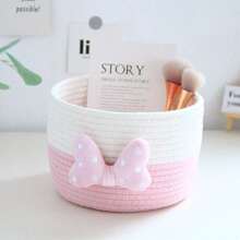 Rope Woven Desktop Storage Basket For Toys Snack Tissue Candy Stationery Cosmetic Makeup  Organizer Home  Livingroom Bathroom Bedroom Clutter Organization - Pink - View 5