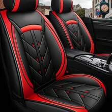 5-Seater Car Seat Cover Full Set Complete Universal Deluxe Front And Rear Cushion Protectors, PU Leather Cushion Protectors For Most Cars, Trucks, Sedans And SUVs Waterproof Car Seat Cover Accessory Kit - 紅色 - 查看 7