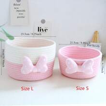 Rope Woven Desktop Storage Basket For Toys Snack Tissue Candy Stationery Cosmetic Makeup  Organizer Home  Livingroom Bathroom Bedroom Clutter Organization - Pink - View 3