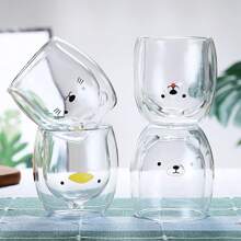 1pc, Cute Animal Mug, Double-Layer Insulated Glass Espresso Cup, Kawaii Cup, Coffee Cup, Teacup, Latte Milk Cup, Cappuccino, Americano, Tea, Beverage, Valentine's Day, Cartoon Double-Layer Glass Cup, Coffee Milk Cup, Creative Glass Bear Cup, Household Juice Drink Cup - Multicolor - View 13