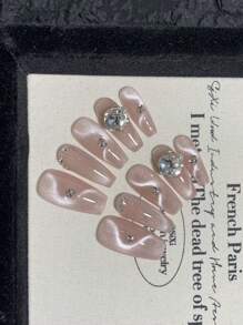 10 片/包浅粉色梯形闪亮柔软小猫水钻美甲贴花，手工美甲贴片适合日常和约会佩戴按压指甲美甲用品 - 淺粉色 - 查看 4