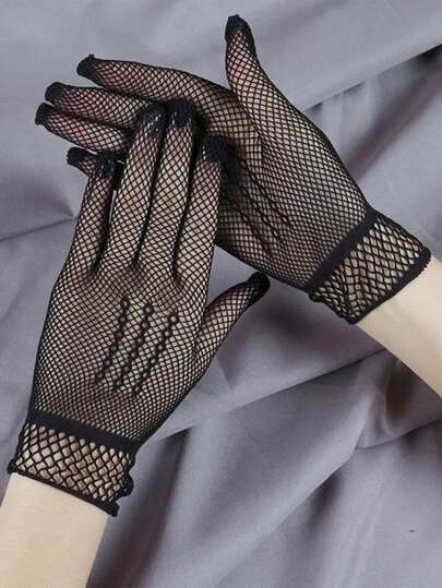 زوج من القفازات الشبكية الرقيقة المخصصة للصيف, قفازات زفاف حرير أبيض ذات مرونة عالية باللونين الأبيض والأسود، قفازات حماية من الأشعة فوق البنفسجية لصيد الأسماك للزفاف