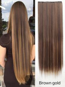 超长直发假发片 80厘米 5夹式接发 耐热合成纤维 黑色 金色 棕色 自然款假发片 女士日常佩戴 1片 - 彩色 - 查看 10