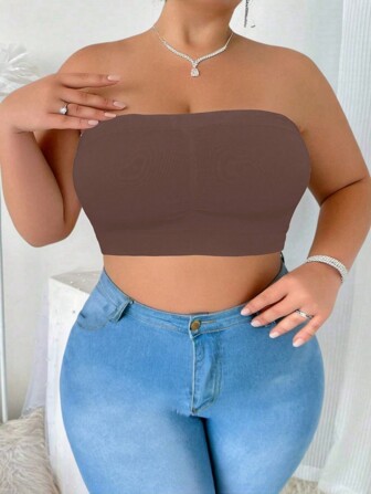 1 Piece Plus Size Women's Seamless Wireless Underwear, Full Coverage Comfortable And Breathable Bandeau Bra