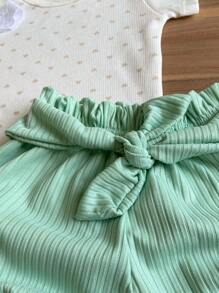 Baby Girl Set Bodysuit + Shorts + Headband - 綠色 - 查看 3