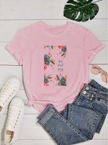 Women's Babylook T Shirt 100% Cotton Flowers Flowers But First Pray Religious Phrase Prayer But First Pray - Màu Hồng baby - Xem 2