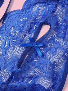 Deep V Lace Backless Bodysuit, Crotchless Open Bra Erotic Lingerie & Underpants, Women's Sexy Clothing - Royal Blue - View 7