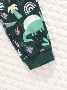 全新年轻男童秋冬卡通恐龙印花休闲可爱两件套 - 墨綠色 - 查看 6