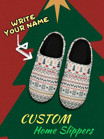 Zapatillas de Navidad personalizadas con nombre para mujer, diseñadas con estilo de píxeles navideños, livianas, cómodas y de suela suave, regalo de Navidad personalizado y divertido para mamá/papá/ella/él/novia/novio/esposa/esposo/amigo