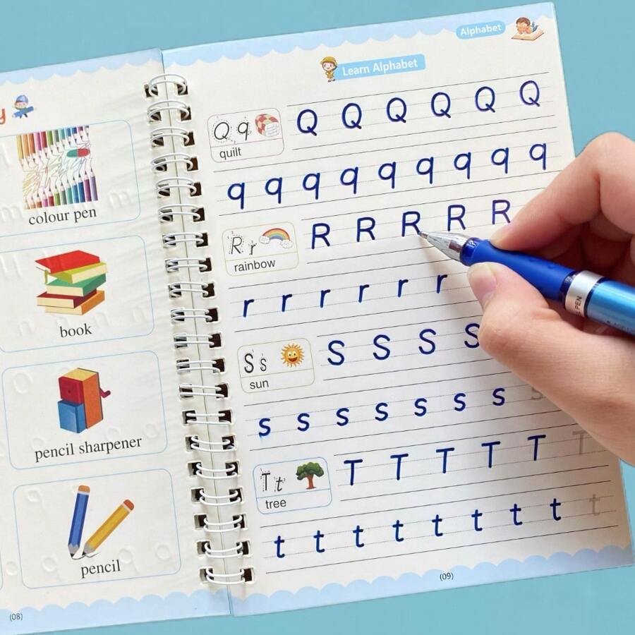 Cuaderno de caligrafía en inglés Sank, Libro mágico reutilizable con surcos, Práctica de letras de caligrafía en inglés, Libro de ejercicios para aprender y practicar la escritura en inglés