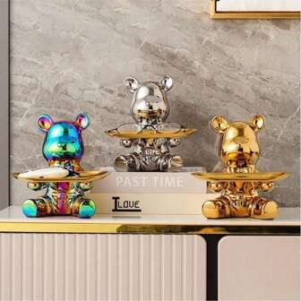 Ceramic Teddy Bear Keychain Holder Tray, Entryway, Shoe Cabinet, Hall Decor, Coin Bank, Luxury Decorative Accessory For Living Room