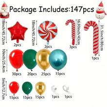 147pcs Christmas Theme Red Latex Balloons Garland Arch Kit For Merry Xmas Birthday Wedding Bridal Party Outdoor Background Home Bar Decor Supplies - Multicolor - View 2