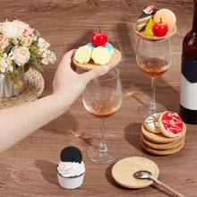 1pc Bamboo Wine Glass Cover, Multipurpose Party Dessert Server, Bug & Dust Proof Leak-Proof Round Bamboo Wood Lid For Wine Glass, Suitable For Party, Home Gatherings, Bars