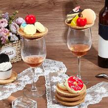 1pc Bamboo Wine Glass Cover, Multipurpose Party Dessert Server, Bug & Dust Proof Leak-Proof Round Bamboo Wood Lid For Wine Glass, Suitable For Party, Home Gatherings, Bars