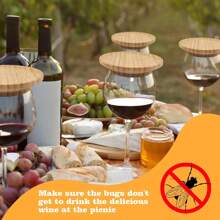 1pc Bamboo Wine Glass Cover, Multipurpose Party Dessert Server, Bug & Dust Proof Leak-Proof Round Bamboo Wood Lid For Wine Glass, Suitable For Party, Home Gatherings, Bars