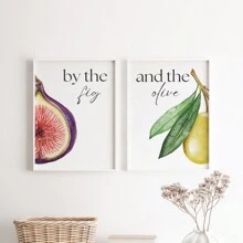 2 pièces/set Peinture murale suspendue sur canevas, ensemble d'impression de peinture murale islamique à la figue et à l'olive, décoration de cuisine islamique à l'aquarelle, affiche d'art islamique, cadeau pour maman, décoration de la maison