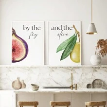2 pièces/set Peinture murale suspendue sur canevas, ensemble d'impression de peinture murale islamique à la figue et à l'olive, décoration de cuisine islamique à l'aquarelle, affiche d'art islamique, cadeau pour maman, décoration de la maison
