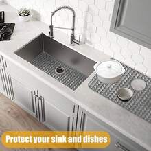 Silicone Sink Protector 26*14inch Heat-Resistant Kitchen Sink Mat Anti-Slip Sink Mat Grid Sink Drain Center Protecting Mat Portable Sink Drying Pad For Home Kitchen Countertop - Grey - View 4