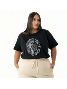 PLUS SIZE Lion Of Judah 100% Cotton T-Shirt Top - màu đen - Xem 2