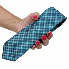 Edi Saraiva Luxury Plaid Tie Premium Quality Polyester - 綠松石 - 查看 8