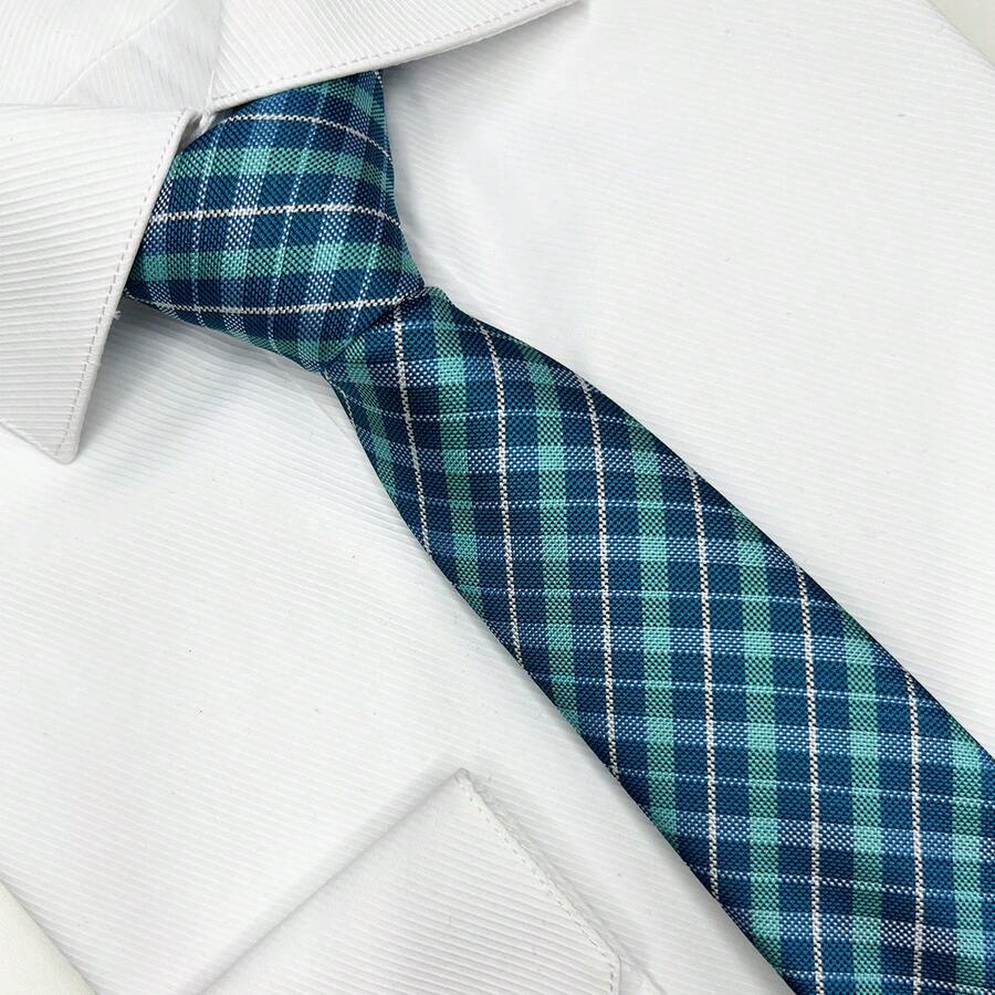 Edi Saraiva Luxury Plaid Tie Premium Quality Polyester - 綠松石 - 查看 1