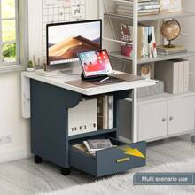 Folding Dining Table With 4 Wheels, 39.4" Wood Extendable Space Saving Dining Table With Storage Rack & Drawer, Foldable Kitchen Table For Small Spaces, Drop Leaf Tables For Apt (White & Grey Blue) - Blue and White - View 3