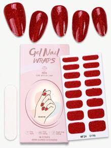 Beauty Sticker 16 件半固化凝胶指甲贴，冬季红色指甲光泽闪光指甲全包裹指甲贴纸，沙龙品质，易于粘贴和去除，适合女性家庭 DIY 美甲用品，感恩节最佳礼物 - 紅色 - 查看 11