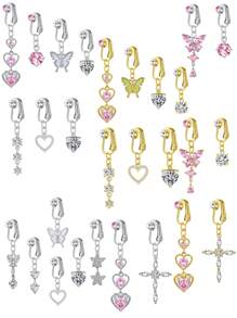 CIZME 假肚脐环 夹式肚脐环 假肚脐穿孔 假耳环 假肚脐穿孔 - 銀色/金色 - 查看 1