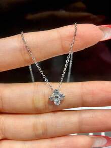 1Pc Hoa tai cỏ bốn lá Hoa tai tinh tế Hoa tai kim cương Moissanite Hoa tai cưới bằng bạc Sterling S925 Hoa tai đính hôn Trang sức sang trọng làm quà tặng cho bé gái Phụ nữ kỷ niệm - Bạc - Xem 2