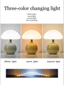 1 PC LED Portable Mushroom Decorative Lamp With USB Plug, Push Button Switch, Three Colours Changing Light, Reading Desktop Table Lamp, Outdoor Camping Night Light, Suitable For Dining Room, Bedroom, Living Room, Office Home Decoration, Holiday Gift For Friends