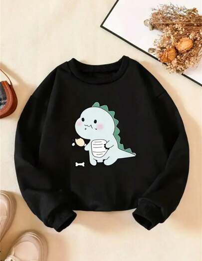 Chaqueta de dinosaurio lindo festivo comiendo helado para niñas - Primavera/Otoño - Manga larga - Mezcla de poliéster - Suave y cómoda - Regalo perfecto para niñas pequeñas
