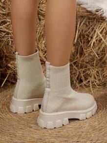 New Plus Size Women High-Top Socks Boots, Elastic Thin Casual Sneakers, Round Toe Short Boots, Breathable & Slim Fit For Autumn/Winter,Perfect With Corset