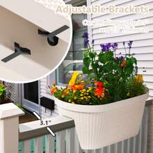 Aoodor 4pcs 19.6'' Balcony Rattan Pattern Railing Planter Box With Drainage Holes And Adjustable Brackets For Outdoor Garden Patio,Deck,Fence