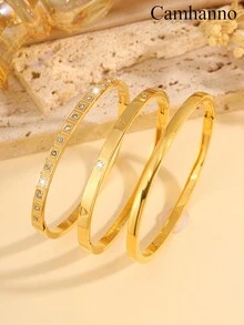 Camhanno 1/2/3/4/5 Chiếc Vòng Tay Bằng Thép Không Gỉ Vàng Sang Trọng Và Thanh Lịch, Nhiều Kiểu Vòng Tay Đơn/Kết Hợp, Tay Nghề Thủ Công Tinh Tế, Trình Bày Hoàn Hảo, Thích Hợp Để Đeo Hàng Ngày, Đeo Đi Tiệc - Vàng - Xem 18