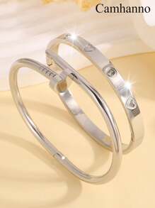 Camhanno 2 Pieces Of Exquisite And Fashionable Stainless Steel Plum Blossom Nail + Four-Leaf Flower Embossed Bracelet Set Is Suitable For Sending Girlfriends During The Holidays Valentines,Mom,Mother,Mother's Day,Gift