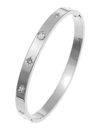 1pc Fashion Minimalist Octagonal Star Zirconia Stainless Steel Bangle Set For Women, Suitable For Daily Wear And As Gift For Friends