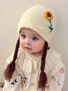 1 件装可爱草莓婴儿帽，带人造头发、耳朵保护、绒球、女童针织冬帽，防风、厚实、舒适、可爱、温暖 - 1PC - 查看 5