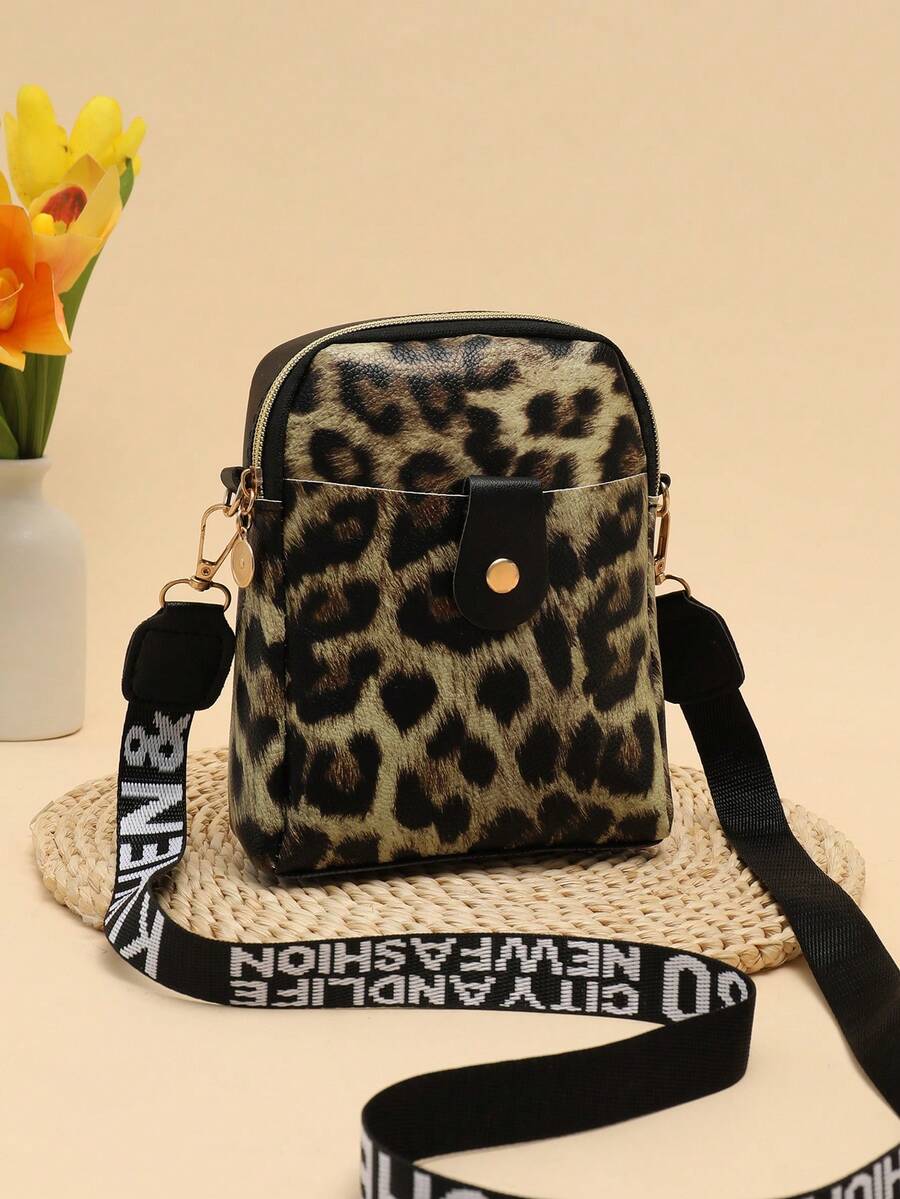 Túi đeo vai họa tiết da báo gợi cảm thời trang có dây đeo tinh tế & túi đựng điện thoại, thích hợp cho chuyến đi chơi hàng ngày - Nhiều màu - Xem 1