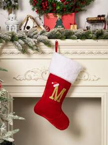 1 Pc Christmas Gold Velvet Cloth Letter Christmas Stockings Decoration, Red High-End Gold Velvet Letter Stockings Diy Name Christmas Stockings, Mother Gift Stockings, Creative Christmas Tree Ornaments, Holiday Party Atmosphere Decoration Props, Candy Gift Bags, Christmas Decorations, Home Decoration Room Decor Winter Christmas Decorations Home Christmas Gifts Christmas Decor