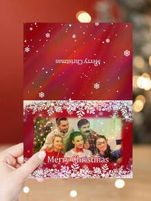 Niestandardowe karty świąteczne, niestandardowe karty bożonarodzeniowe, niestandardowe karty biurowe, niestandardowe produkty, czerwone karty z płatkami śniegu, 1 szt. spersonalizowanych prezentów, możesz dostosować swoje ekskluzywne zdjęcia i tekst, możesz wysłać do współpracowników, przyjaciół, rodziny, kolegów z klasy i innych osób, którym chcesz wysłać, przekaż im najlepsze życzenia z okazji powrotu do szkoły