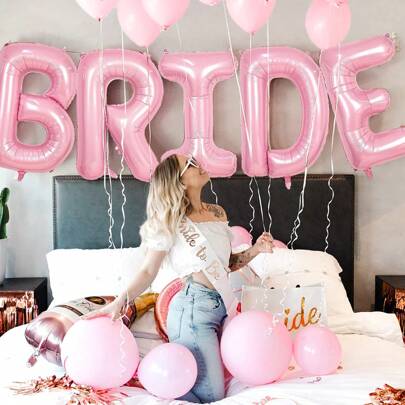5pcs/Set 40-Inch Giant Pink Bride Balloons, Pink BRIDE Foil Balloon Banner, For Engagement, Bachelorette Party Decor, Bridal Shower, Hen Party, Wedding