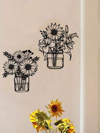 HELLOYOUNG 1 solrosvas i metall väggkonstdekoration, svart liljevas vägghängande skulptur, inomhus vardagsrum sovrum blomsteraffär kök badrum dekoration, present, konst för kvinnor, lämplig för hemnycklar, små tillbehör, väggmonterad förvaringshylla, väggdekoration, lämplig för hem- och högtidsdekoration, lämplig för modern heminredning