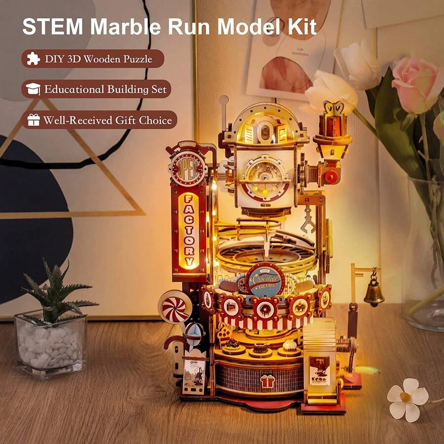 Robotime 3D Puzzles For AdultsWooden Marble Run Chocolate Factory