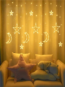 1pc Remote-Controlled LED Star And Moon String Lights, Flashing Curtain Light String, Battery Powered Christmas Decoration String Lights, Bedroom New Year, Christmas, Thanksgiving, Birthday, Wedding Party Decorationchristmas Decor Christmas Gift Thanksgiving Christmas Tree Decor Ornaments Christmas Light Bedroom Decor Home Decor Party Decor Holiday Festival Room Decor - Battery Box - View 5