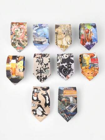 1 件男士休闲印花绘画动物图案涤纶领带情人节男士领带