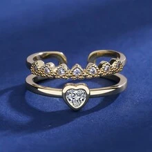 1 chiếc nhẫn hở hai lớp bằng đá Zirconia hình trái tim cá nhân hóa thời trang tối giản giản dị, thích hợp cho trang phục hàng ngày của phụ nữ, trang sức quà tặng tiệc tùng, lễ hội - Vàng - Xem 1